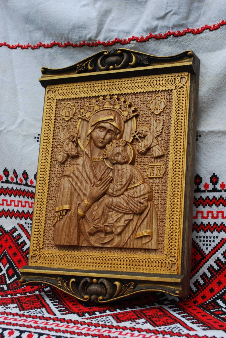 Our Lady of Perpetual Help Wood Carving Religious icon christian gift personalized gift wood gift for herFREE ENGRAVING image 2