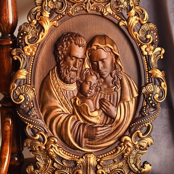 Holy Family Carved Icon - Etsy