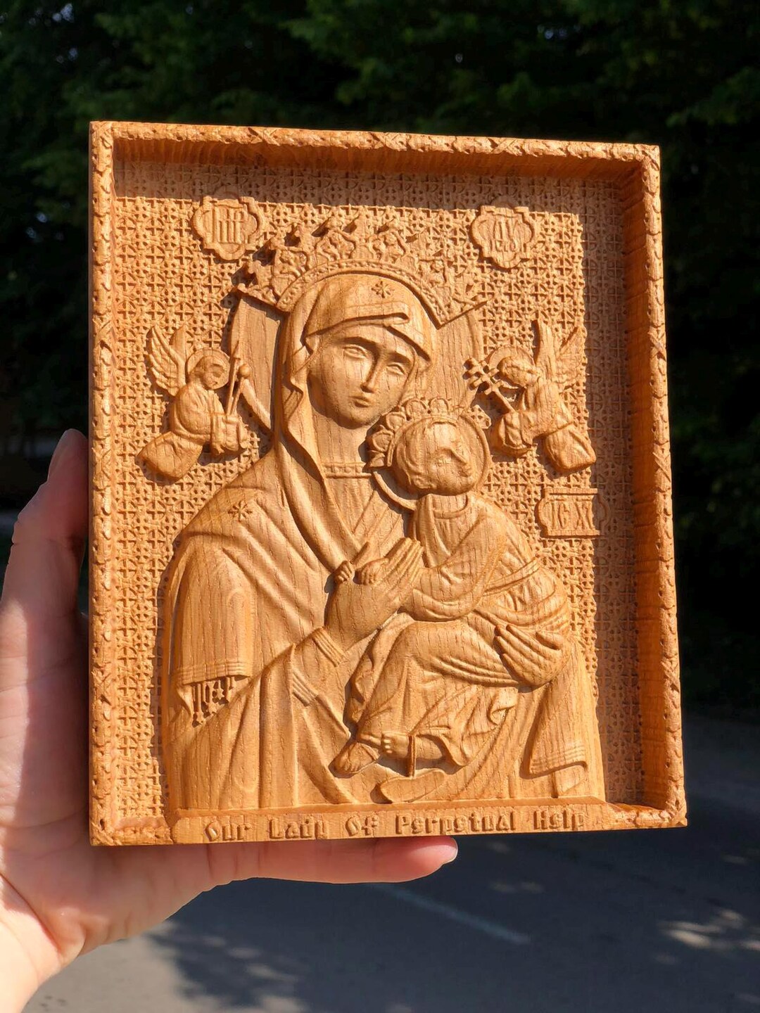 Our Lady of Perpetual Help Wood Carving: Virgin Mary Christian Wall Art ...