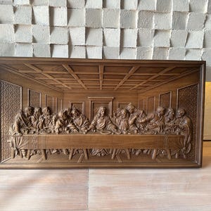 Letztes Abendmahl religiöse geschnitzte Wandkunst personalisiertes Geschenk Holzschnitzereien religiöse Geschenke aus Holz christliche Wohnkultur TAX FREE