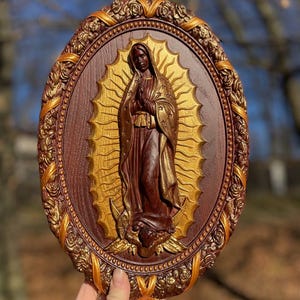 Carved Oak Our Lady of Guadalupe Wall Art – Spiritual Catholic Home ...