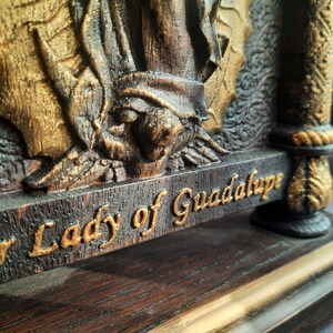 Our Lady of Guadalupe Carved Wooden Statue: Catholic Home Decor (7x9 ...
