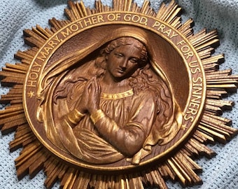 Holy Virgin Mary christian wall plaque Our Lady Wooden carved religious wall art personalised Christmas gift idea Artist Work TAX FREE