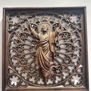 Jesus Statue - Religiöse Minimalistische Wandkunst für Christliche Wohnkultur - Aufwendig geschnitzte Holzarbeit - Sinnvolles Geschenk TAX FREE