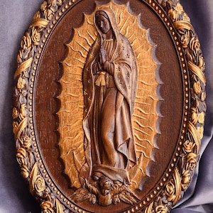Carved Oak Our Lady of Guadalupe Wall Art – Spiritual Catholic Home ...