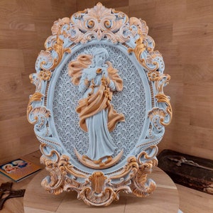 Virgin Mary Icon: Carved Oak, Untier of Knots, Religious Wall Art Personalized, TAX Free