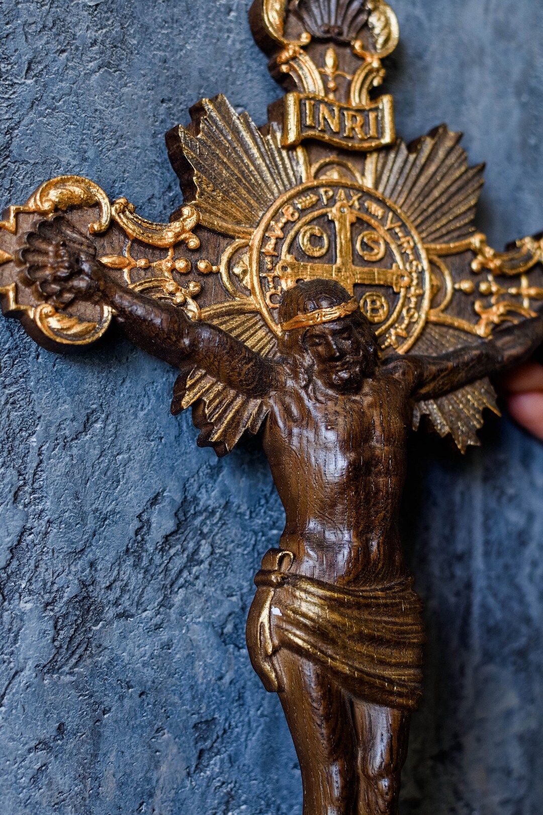 Wall Crucifix Wooden Carved From European Oak Home Decor Etsy