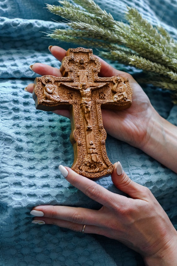 Cruz de pared Crucifijo de madera Talla de madera religiosa Cruz ortodoxa  Arte de pared religioso Decoración cristiana para el hogar -  España