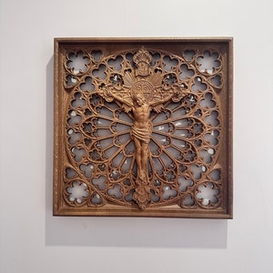 Jesus Wooden Crucifix - Religious Minimalistic Wall Art for Christian Home Decor - Intricately Carved Woodwork - Meaningful Gift TAX FREE