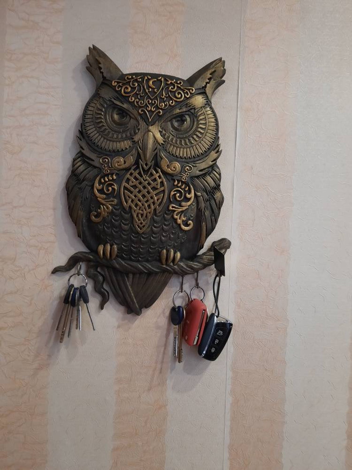 Key Holder for Wall Wooden Carved Owl Hook Display Unique Etsy
