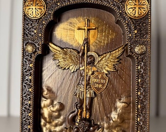 Hand Carved Archangel Michael Plaque: Religious Christian Wall Art
