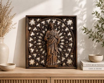 Sacred Heart of Jesus Wall Art, Wooden Christian Decor, Catholic Wall Art, Religious Wood Carving, Jesus Wall Decor, Christian Gift