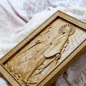 Our Lady of Grace Wooden christian wall plaque  Catholic  icon - Personal engraving - Any size - Religious wal art for home