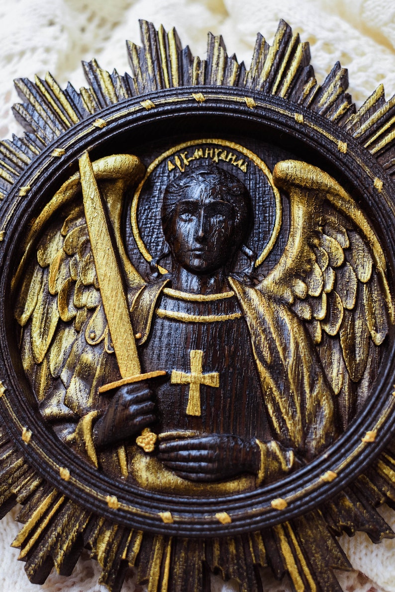 Archangel Michael Wood Carving: Religious Wall Art, Christian Gift ...