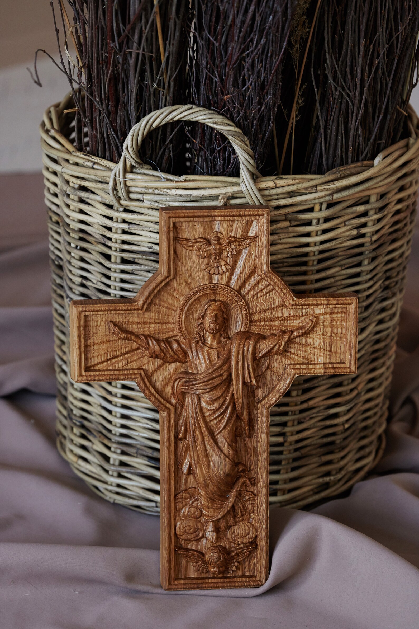 Wall cross Wood Crucifix Religious wood carving Catholic | Etsy