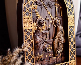 Annunciation Handmade Wooden Sculpture - religious gift Chrsitian  icon - Intricated  wall art christian gift  FREE engraving