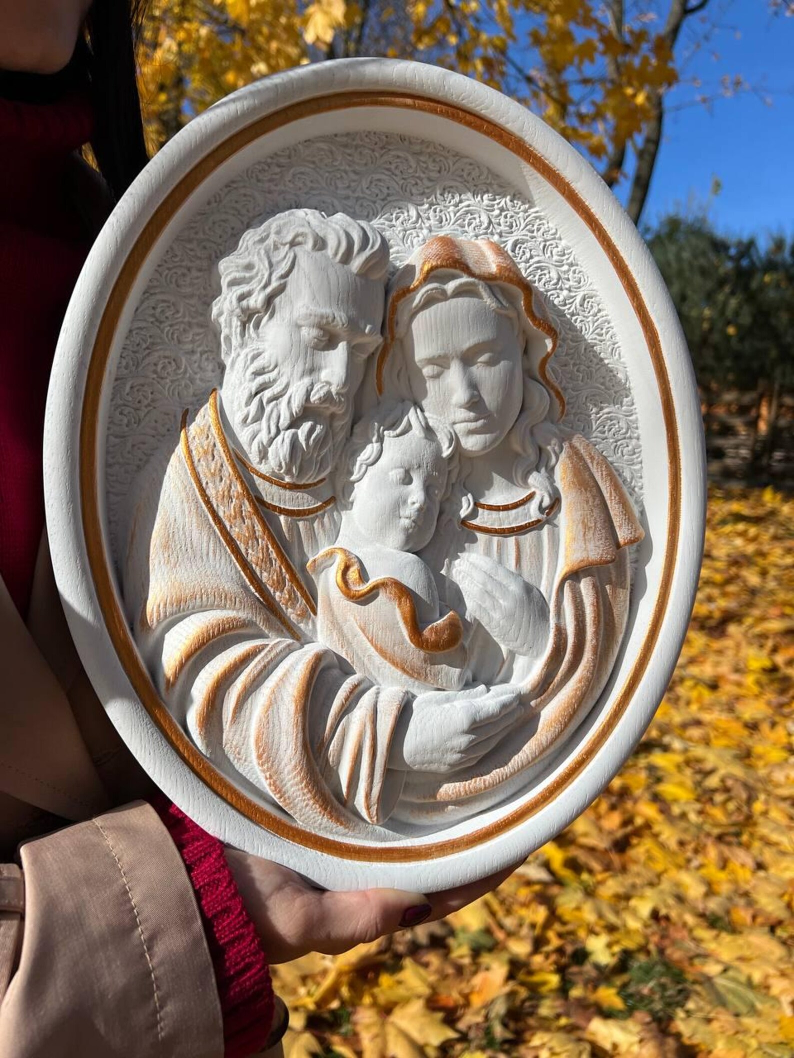 Holy Family Icon Oak Wood | Christian Christmas Gift for Family Hand ...