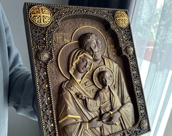Holy family Wooden Carved Wall Plaque - Byzantine icon Wall Hanging Art Work  gift ideas Christmas Gift  Nativity