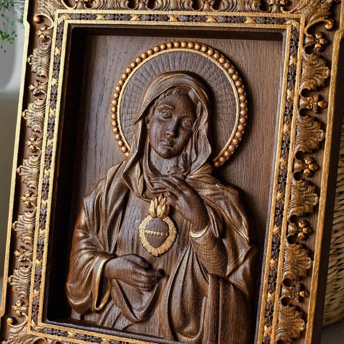 Immaculate Heart of Mary Wooden wall plaque Religious home decor and gift of faith - Any size - 5 colors - personal engravine