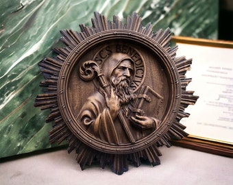 Saint Benedict   wooden carved wall picture - Different Colors - Any size -personalized gift