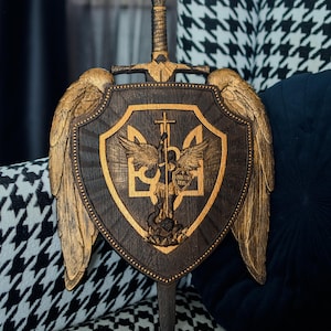 Carved Wooden St Michael Archangel – Religious Wall Art, Engraved Gift