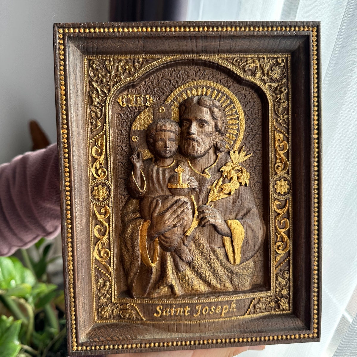 Saint Joseph Wood Carved Christian wall palque Wall Hanging Art Work Christmas gift ideas