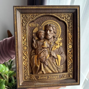 Saint Joseph  Wood Carved Christian wall palque Wall Hanging Art Work Christmas gift ideas