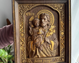 Saint Joseph  Wood Carved Christian wall plaque Wall Hanging Art Work Christmas gift idea, Christian home decor, gift for dad, selling house