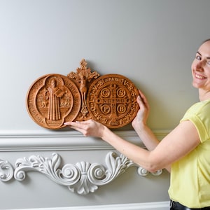Wood Carved St Benedict Exorcism Cross: Christian Icon, Personalized Decor XS-XXL, TAX Free image 7