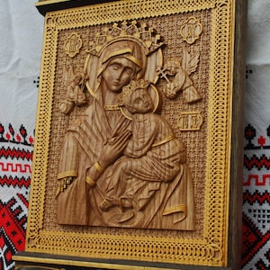 Our Lady of Perpetual Help Wood Carving Religious icon christian gift personalized gift wood gift for herFREE ENGRAVING image 3