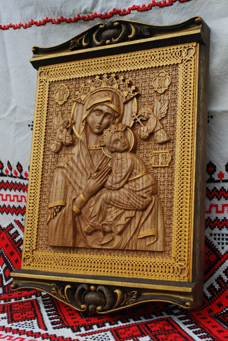 Our Lady of Perpetual Help Wood Carving Religious icon christian gift personalized gift wood gift for herFREE ENGRAVING image 3
