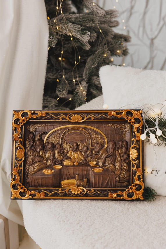 Last Supper Oak Wood Carving, Religious Icon, Christian Gift