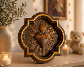 Sacred Heart of Mary Wall Art - Immaculate Heart of Mary, Catholic Wood Carving, Christian Home Decor, Religious Gift, Oak Icon