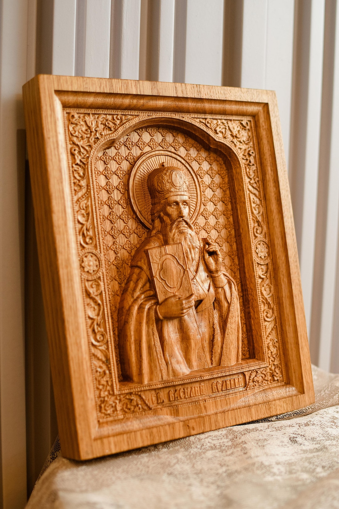 Hand Carved Wooden Icon, St. Basil Religious Wall Art - Etsy