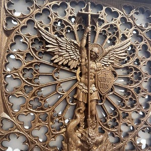 Archangel Michael Wood Carving - St Michael Wall Art, Christian Home Decor, Religious Gift, Oak Wood Decor image 16