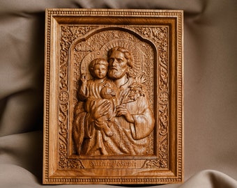 Saint Joseph  Wood Carved Religious Personalised icon Wall Hanging Art Work A Christmas  gift idea