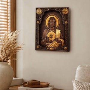 Heiliges Herz von Jesus Holzschnitzerei: Gravierte katholische Ikone, religiöses Geschenk Bild 9