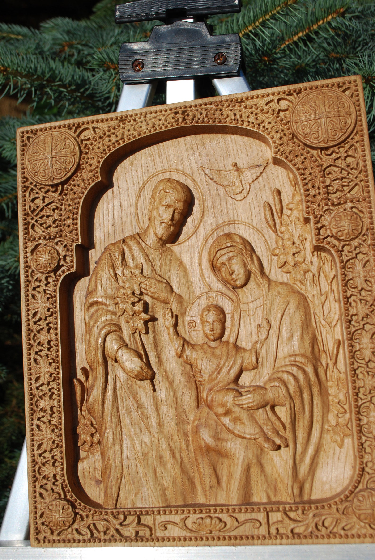 Holy family Nativity Wood Carved Religious Icon Wall Hanging Etsy