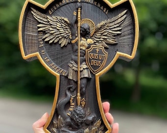 Carved Wood Archangel Michael Wall Plaque: Personalized Christian Home Decor, Any size, TAX FREE