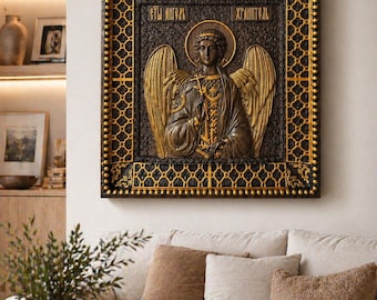 Guardian Angel Wall Art, Protection Gift for Boy, Baptism Gift, Christian Baby Decor, Orthodox Icon, Oak Wood Carving
