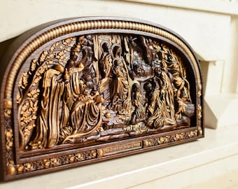Personalized Nativity Scene Wood Carving: Catholic Christmas Wall Art