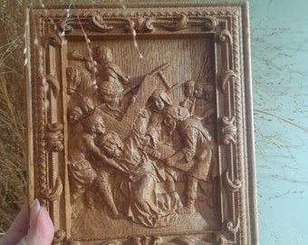 Stations of the cross Way of the Cross 5th station Pilate condemns Jesus to die Way of Sorrows Wood Carving Religious icon TAX FREE
