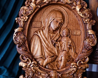 Saint Anne Mother of Virgin Mary Wood Carved Handcrafted Christian Icon Religious Wall Hanging Art
