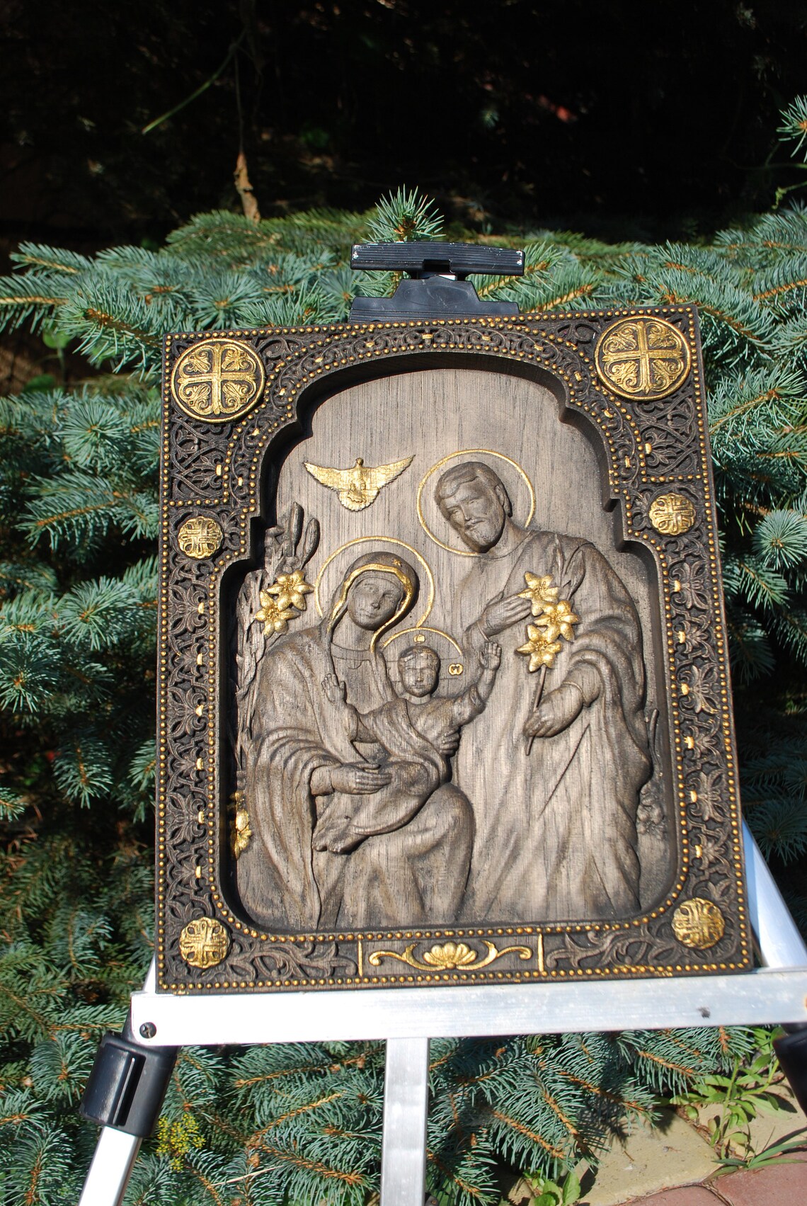 Holy family Nativity Wood Carved Religious Icon Wall Hanging Etsy