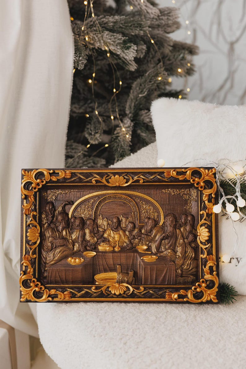 Last Supper Oak Wood Carving, Religious Icon, Christian Gift image 4