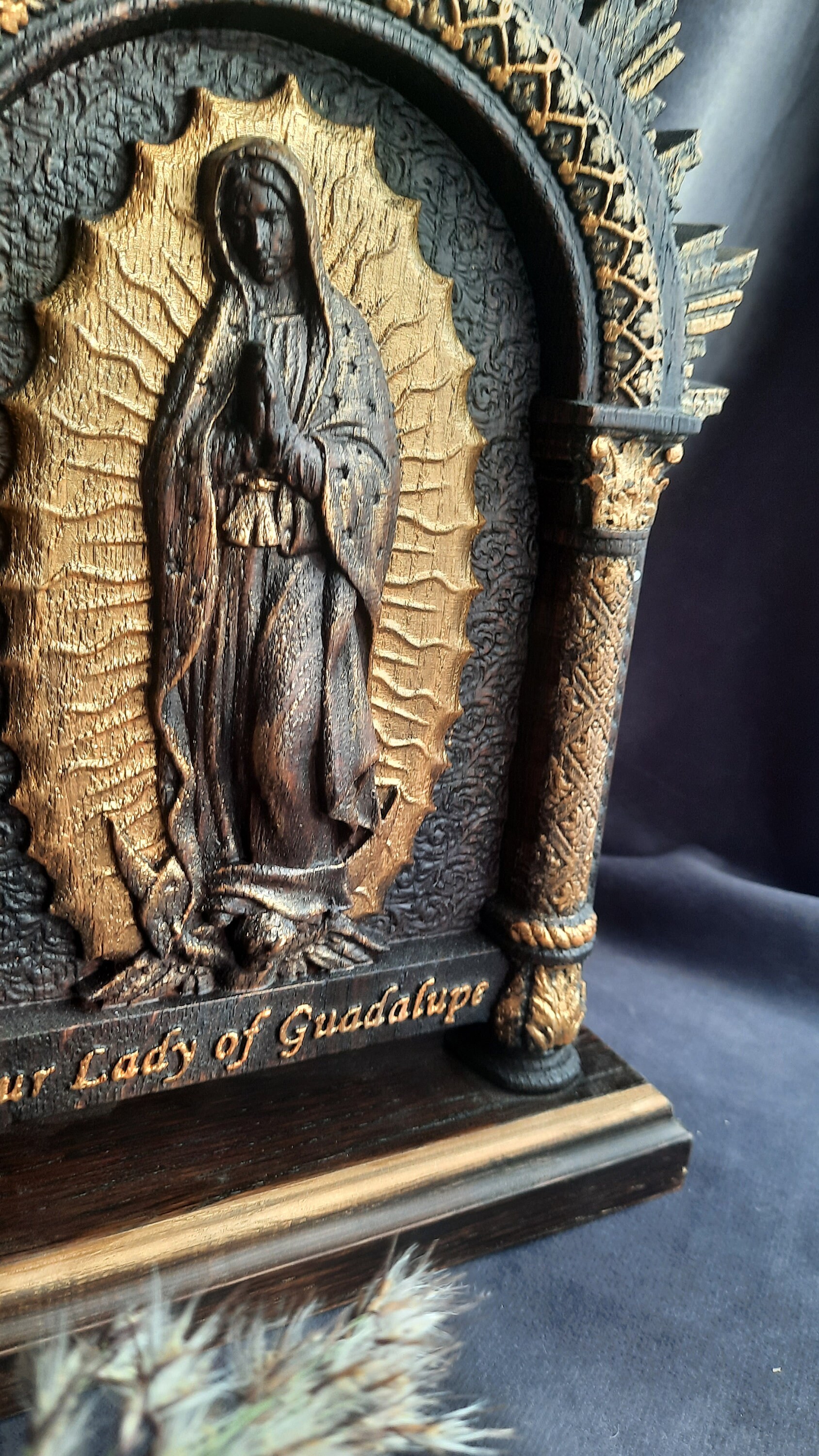 Our Lady of Guadalupe Carved Wooden Statue: Catholic Home Decor (7x9 ...