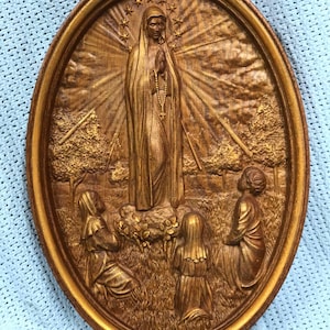 Onze-Lieve-Vrouw van Fatima Katholiek hout gesneden religieus icoon Muur hangend kunstwerk Cadeau-ideeën voor vrouwen Cadeaus voor moeder