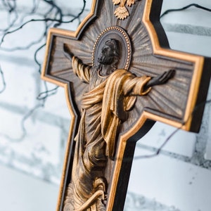 Wall cross Wooden Crucifix - Free Engarving - Religious wood carving Catholic Cross  religious wall art christian home decor  TAX FREE