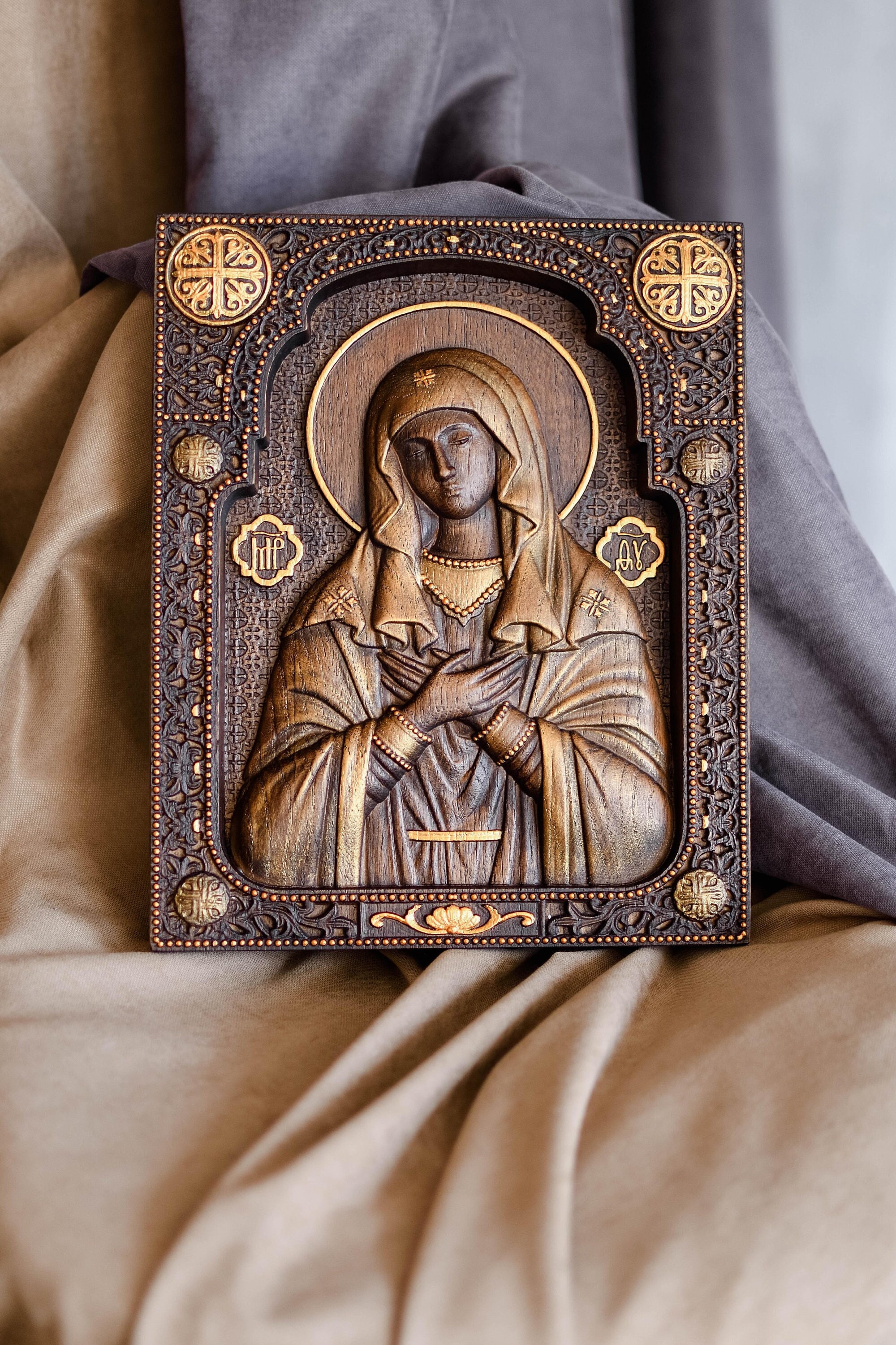 Blessed Virgin Mary Oak Wood Wall Decor - Christian Home Art