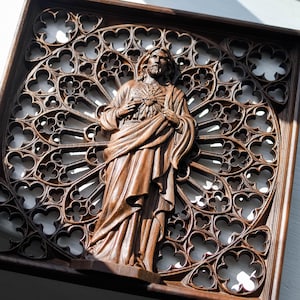 Sacred Heart of Jesus Wooden Statue wooden unique decor Wall Art for Christian Home  Intricately Carved Woodwork